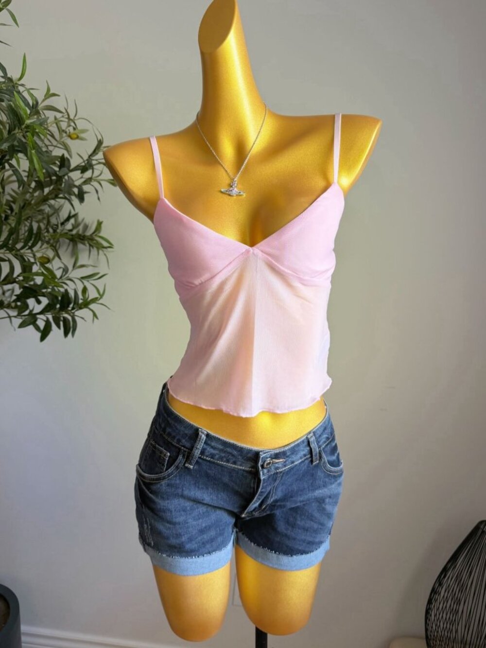 Edikted Pink Sheer Mesh Cami Top Size Small Y2K